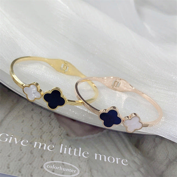 Moderate Luxury Letter Titanium Steel 18K Gold Plated Bangles