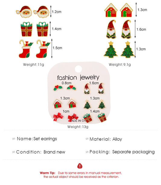 1 Set Fashion Christmas Tree Santa Claus Enamel Alloy Ear Studs