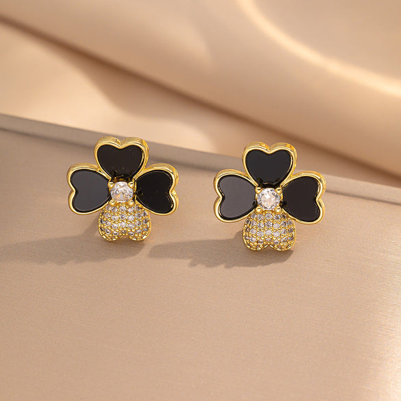 Moderate Luxury Flower Copper Diamond Inlay Stud Earrings