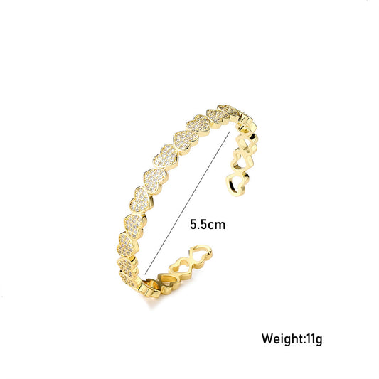 Fashion Copper-plated Gold Heart-shape Bracelet Micro-inlaid Zircon Jewelry