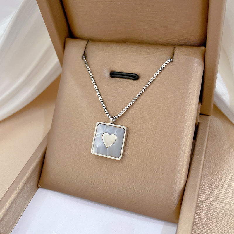 Lady Square Heart Shape Shell Titanium Steel Plating Pendant Necklace 1 Piece