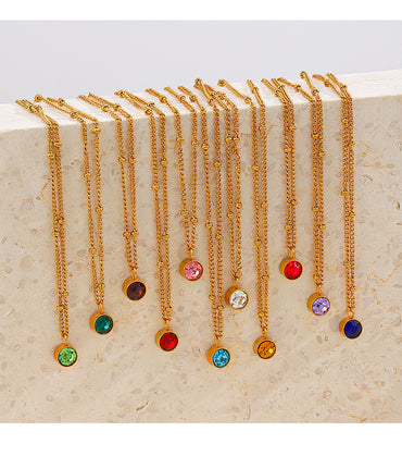 Simple Style Round Stainless Steel Titanium Steel Plating Inlay Birthstone 18k Gold Plated Pendant Necklace