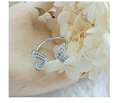 European And American Fashion Hollow Butterfly Ring Titanium Steel Ring