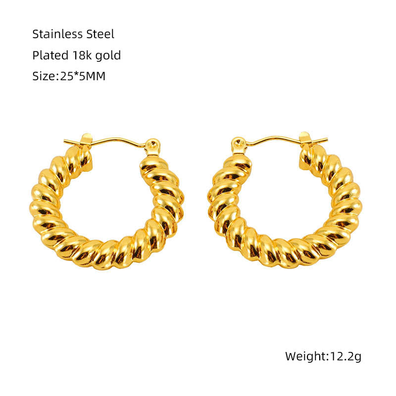European and American INS style stainless steel earrings, twisted twist earrings, niche design, titanium steel spiral stud earrings, earrings