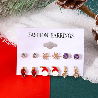 Fashion Santa Claus Snowman Alloy Enamel Inlay Artificial Gemstones Women's Ear Studs 6 Pairs