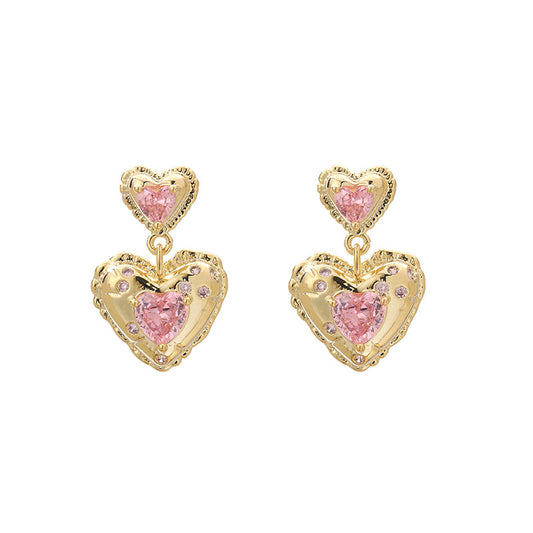 1 Pair Sweet Simple Style Heart Shape Plating Inlay Copper Rhinestones Drop Earrings