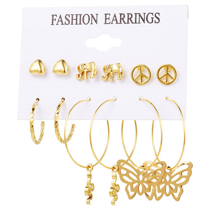 Fashion Earrings Set 9 Pairs Of Creative Acrylic Butterfly Hollow Heart Earrings