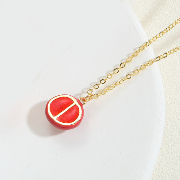 Independent station popular tropical fruit retro high-grade texture pendant copper plated 14K real gold personality exquisite O-word necklace