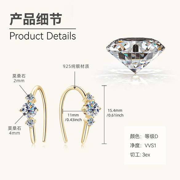 Women's Moissanite Inlaid Sterling Silver Geometric and Star Pattern Ear Studs with Plating Design