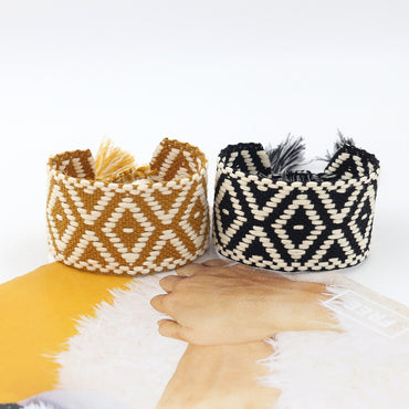 Retro Plaid Polyester Jacquard Tassel Unisex Bracelets