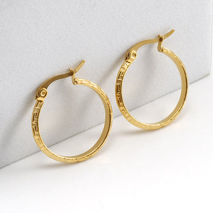Cross-border 18K gold titanium steel Great Wall pattern buckle earrings women's fashion simple stainless steel earring earrings wholesale