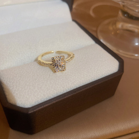 Korean temperament diamond zircon geometric opening ring light luxury niche fashion index finger ring Internet celebrity versatile jewelry women