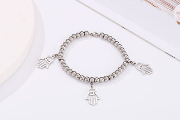 Fashion Popular Stainless Steel Double Palm Gold Pendant Beads Bracelet Jewelry