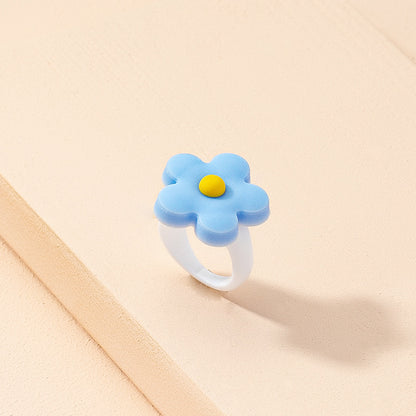 Vintage Acrylic Design Sense Beaded Flower Resin Ring Set