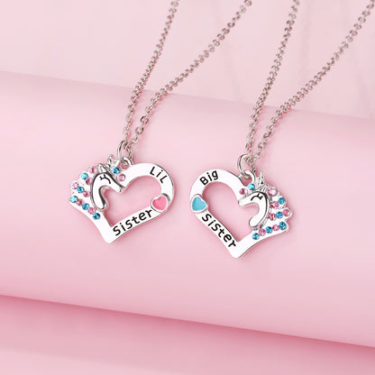 Cute Letter Heart Shape Alloy Inlay Rhinestones Kid'S Pendant Necklace