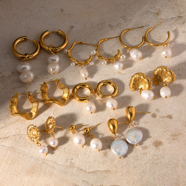 European and American stainless steel freshwater pearl earrings fashion new ladies big pearl c-shaped pendant earrings jewelry wholesale