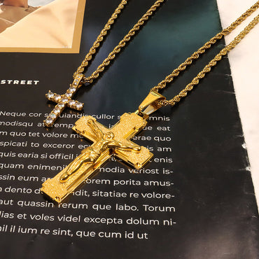 304 Stainless Steel Simple Style Classic Style Inlay Cross Zircon Pendant Necklace