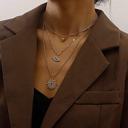 Retro Geometric Devil's Eye Alloy Plating Inlay Turquoise Zircon Women's Layered Necklaces