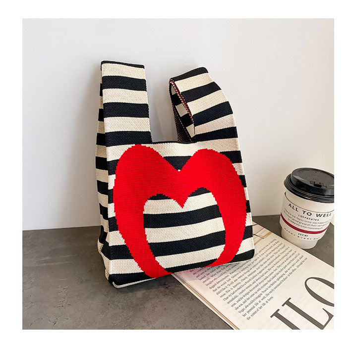 Women's Medium Polyester Heart Shape Cute Bucket Open Handbag Shopping Bags