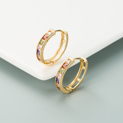 Fashion New Copper Gold-plated Inlaid Colorful Zircon Geometric Earrings