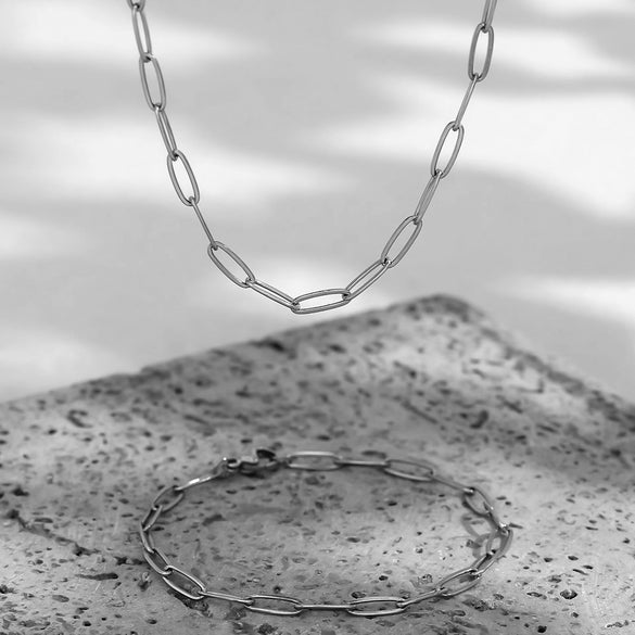 Wholesale Simple Style Solid Color Stainless Steel 18k Gold Plated Bracelets Necklace