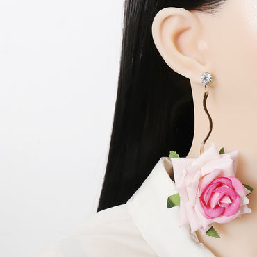 Immortal Rose Flower Earrings Temperament Big Earrings