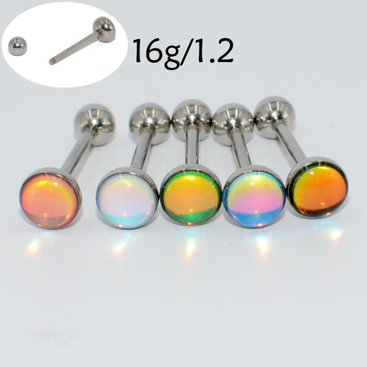 1 Piece Tongue Rings Simple Style Gradient Color 304 Stainless Steel Resin Polishing Tongue Rings