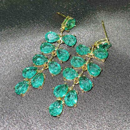 Peacock Green Cracked Diamond Earrings Ice Flower Grape Earrings Delicate S925 Silver Needle Stud Earrings
