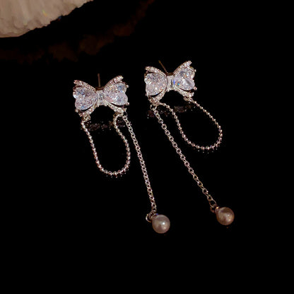 1 Pair Sweet Simple Style Bow Knot Copper Zircon 14K Gold Plated Drop Earrings