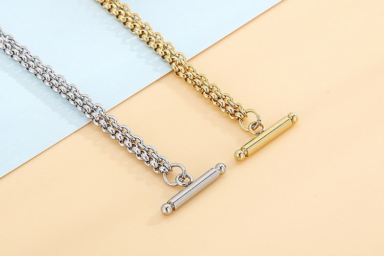Stainless Steel Heart-shaped Rose Cross Pendant Ot Buckle Double-layer Bracelet Wholesale Jewelry Nihaojewelry
