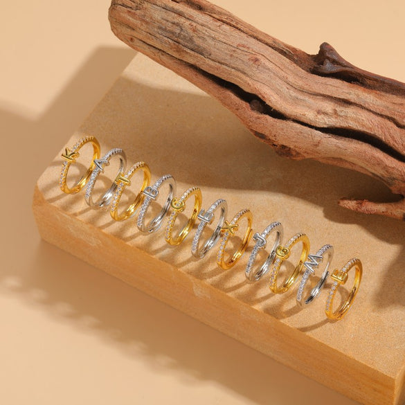 Cross-border new 26 initials micro-inlaid zircon open rings ins style personalized design English letter jewelry