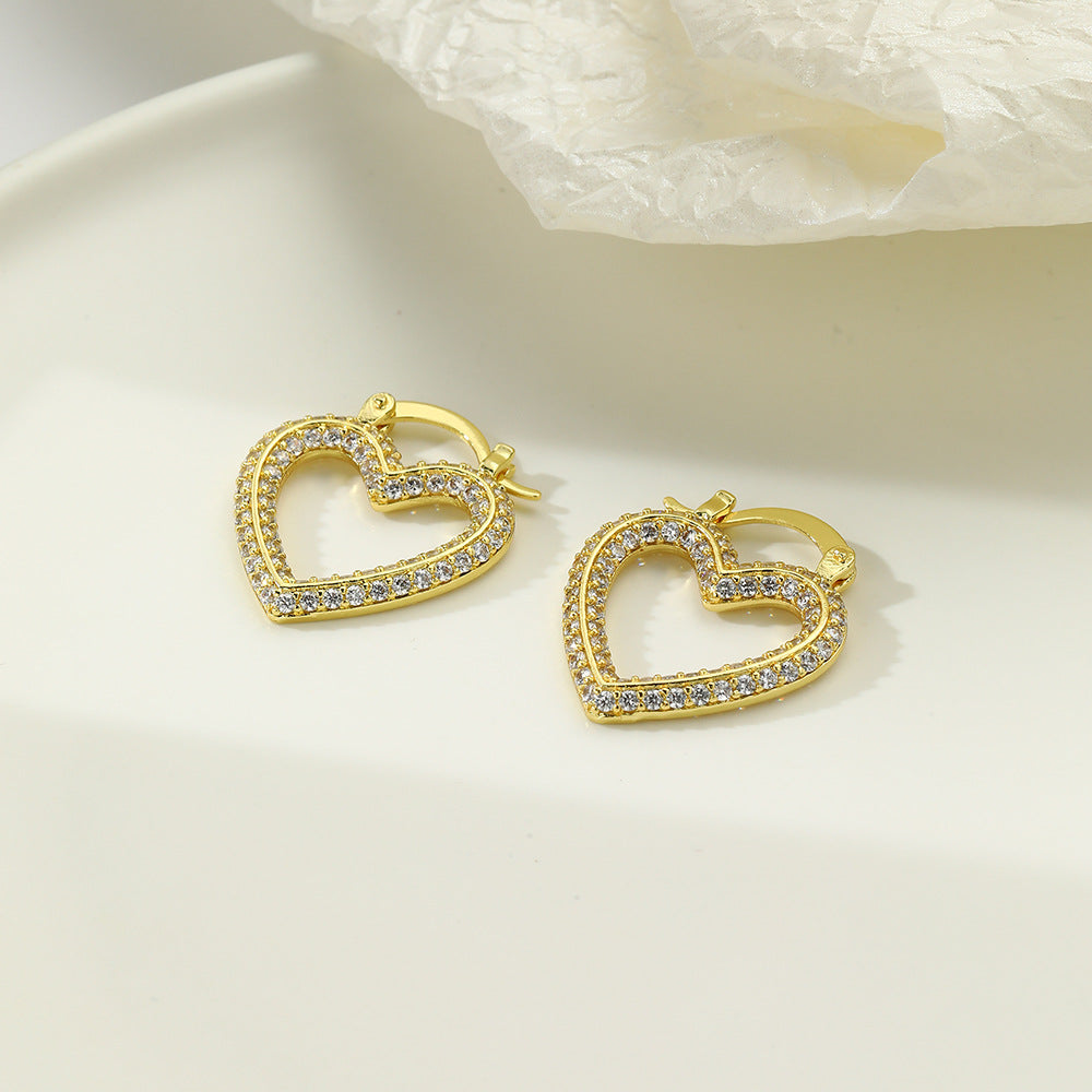 1 Pair Simple Style Heart Shape Inlay Copper Zircon 18K Gold Plated Earrings