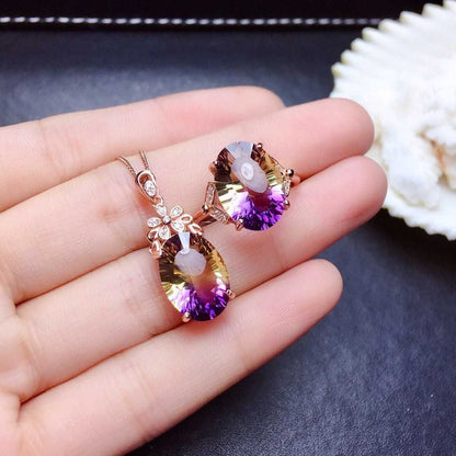 Live Broadcast Hot Sale New Colorful Watermelon Tourmaline Necklace Colorful Bright Luxury Egg-shaped Amethyst Rings Pendants