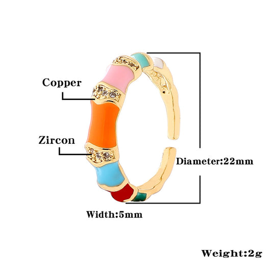 Ig Style Geometric Copper Enamel Inlay Zircon Open Ring