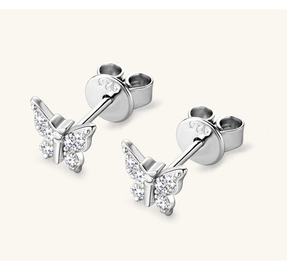 Simple Style Butterfly Sterling Silver Gra Plating Inlay Moissanite Ear Studs