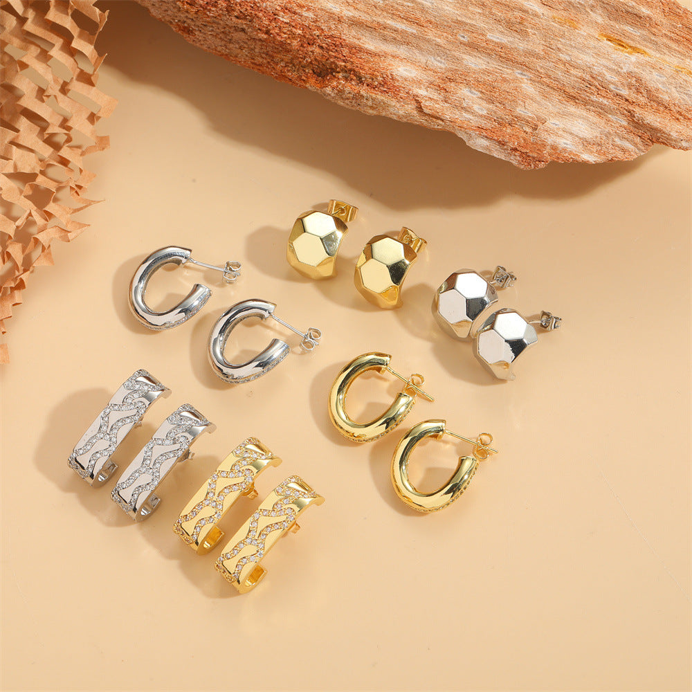 Cross-border hot-selling light luxury, high-end football-type design, textured earrings, niche and versatile, ins-style personalized earrings for women