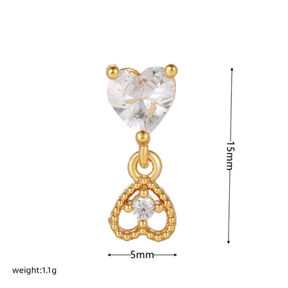 1 Piece Fashion Heart Shape Inlay Brass Zircon Earrings