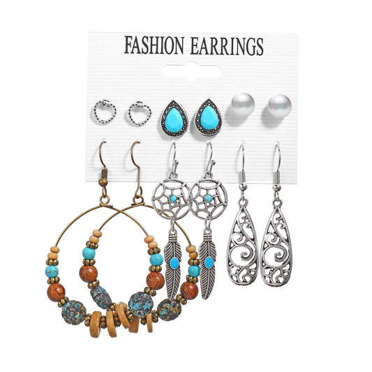 Fashion Dreamcatcher Alloy Plating Inlay Artificial Gemstones Earrings 1 Set