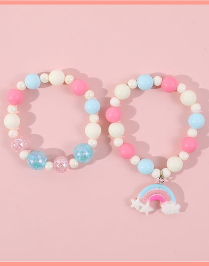 Fashion Rainbow Mermaid Snowflake Resin Beaded Girl's Necklace 1 Piece