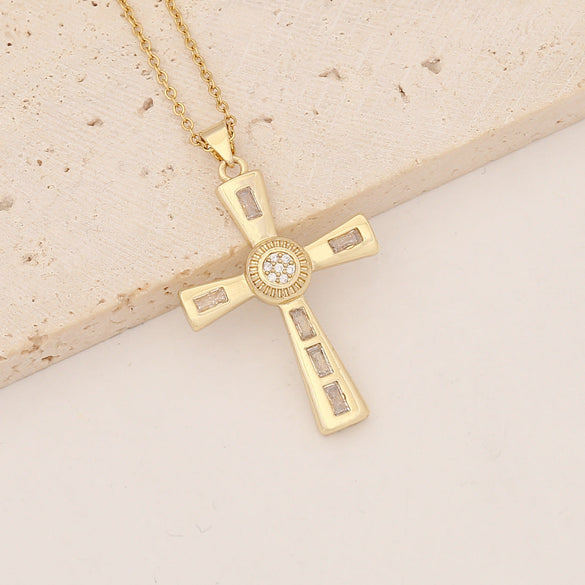 Fashion Cross Copper Zircon Inlay Pendants
