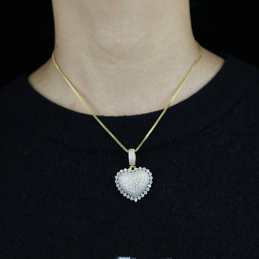 Hip-hop Heart Shape Copper Inlay Zircon Pendant Necklace