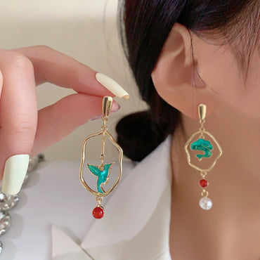 1 Pair Commute Round Inlay Alloy Resin Drop Earrings