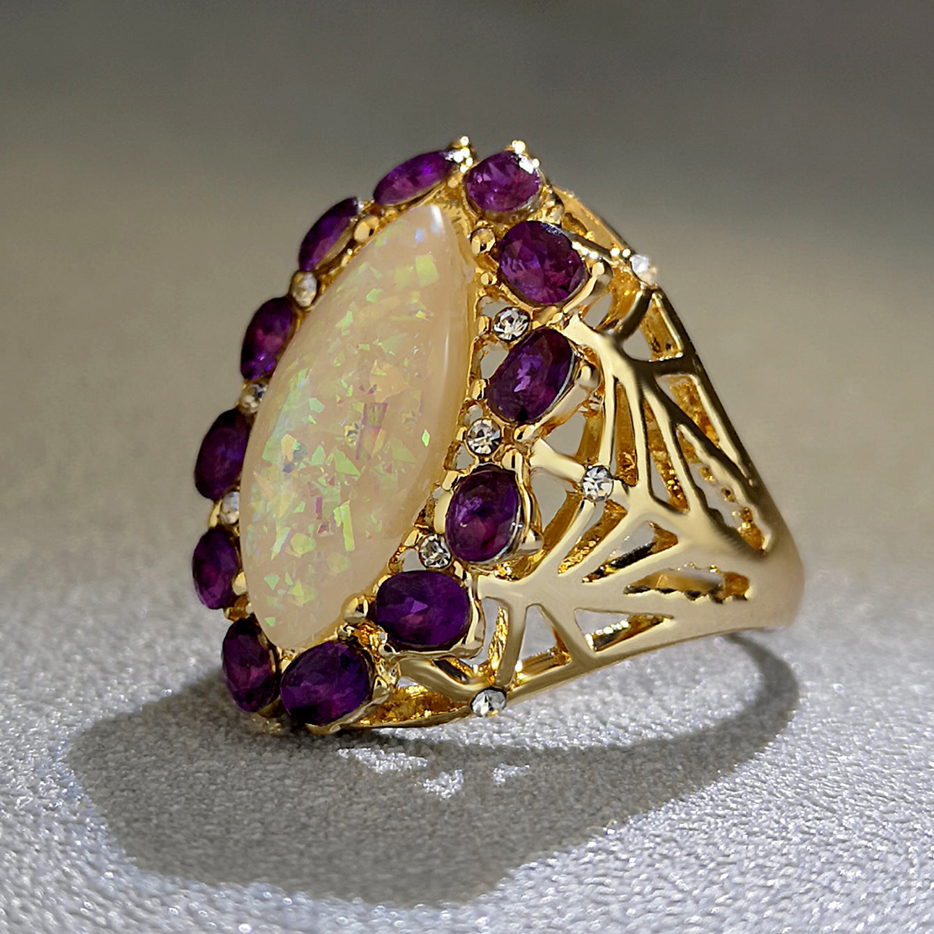 New Opal Gold Ring With Diamonds European And American Fashion Exaggerated Ring
