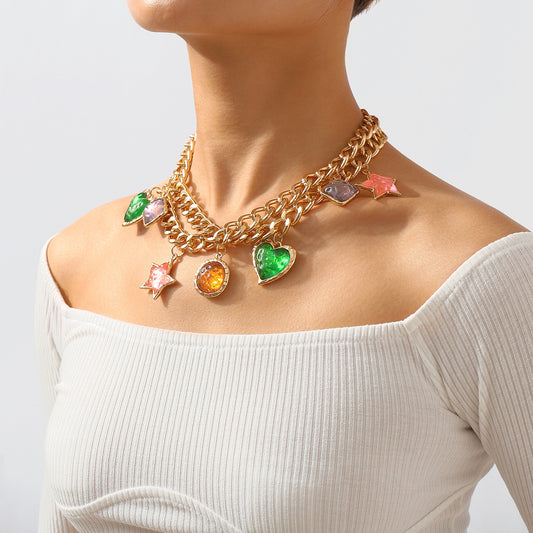 1 Piece Fashion Star Heart Shape Arylic Alloy Aluminum Plating Rhinestones Women's Layered Necklaces