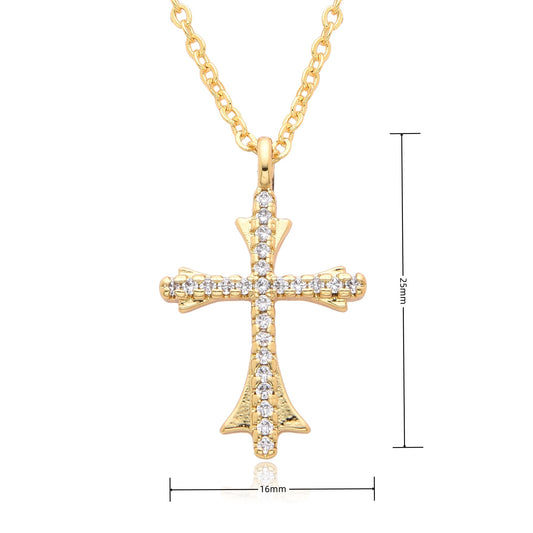 Copper Gold Plated Simple Style Shiny Cross Hollow Out Inlay Zircon Pendant Necklace
