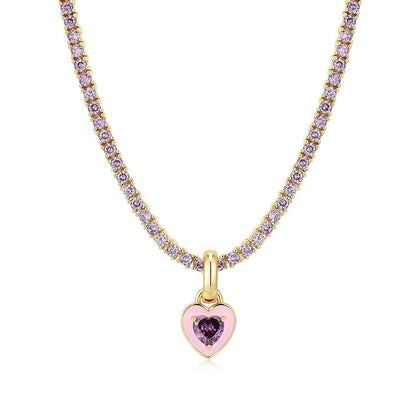 Elegant Modern Style Geometric Heart Shape Titanium Steel Inlay Zircon Pendant Necklace