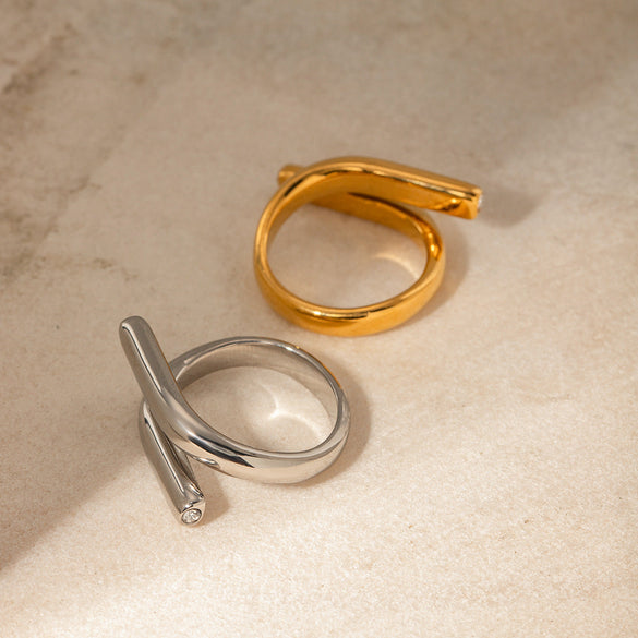 IG Style Asymmetrical Stainless Steel 18K Gold Plated Rings