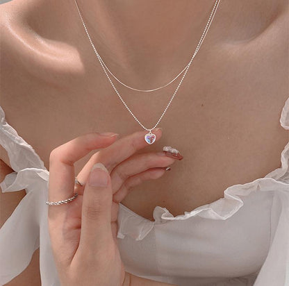 Simple Style Heart Shape Copper Inlay Moonstone Layered Necklaces
