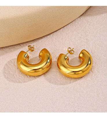 1 Pair Casual Hip-hop C Shape Plating Stainless Steel 18k Gold Plated Ear Studs