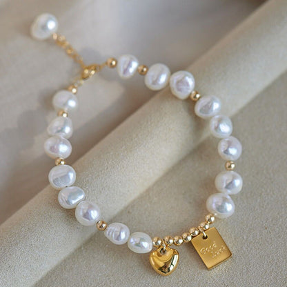 Elegant Retro Letter Heart Shape Freshwater Pearl Mixed Materials Bracelets In Bulk